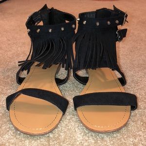 Black stud fringe sandals